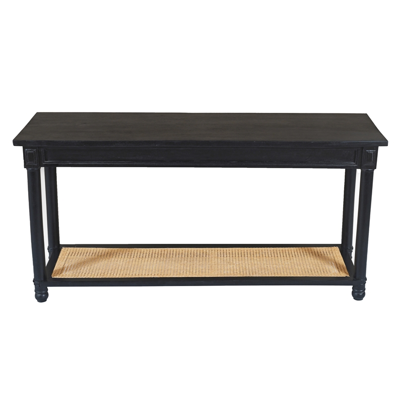 Navice 1-Shelf Console Table with Solid Wood in Black Finish