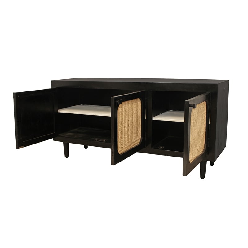 Navice 3 Woven Door Plasma Stand with Solid Wood in Black Finish