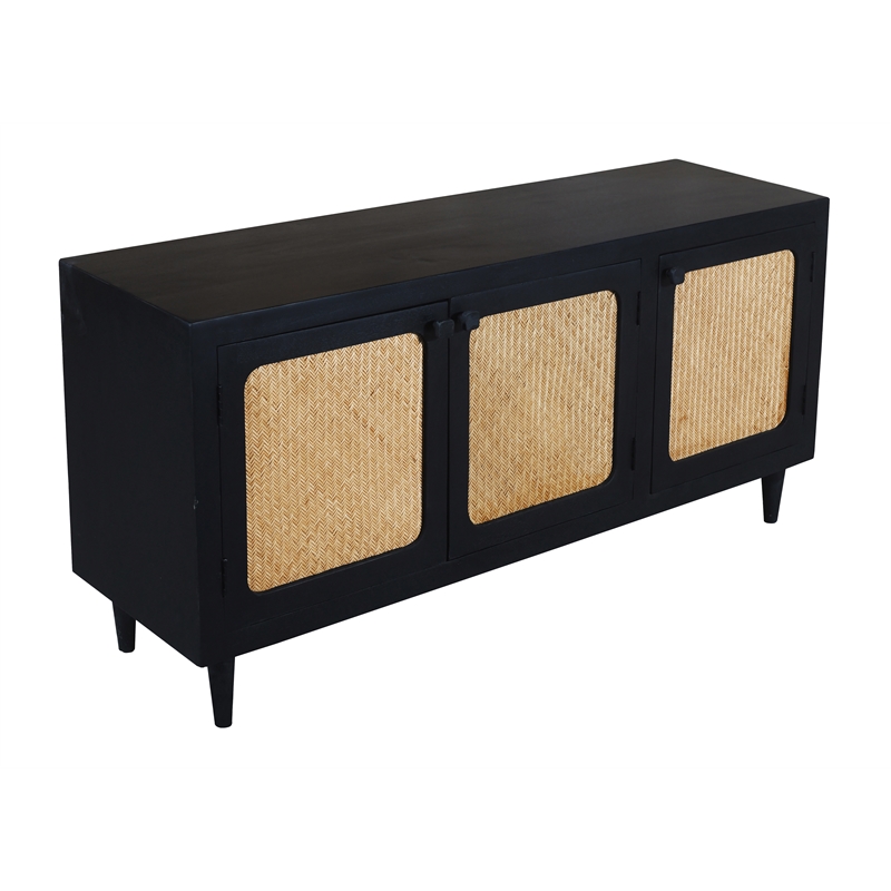 Navice 3 Woven Door Plasma Stand with Solid Wood in Black Finish