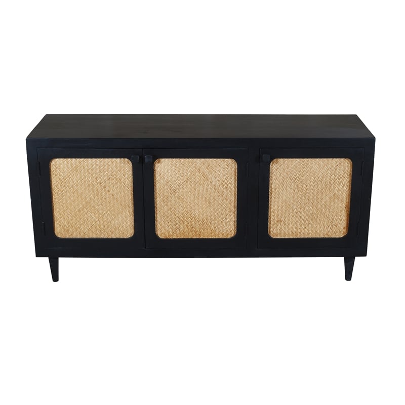 Navice 3 Woven Door Plasma Stand with Solid Wood in Black Finish