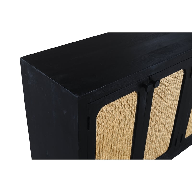 Navice 4 Woven Door Sideboard in Solid Wood with a Black Finish