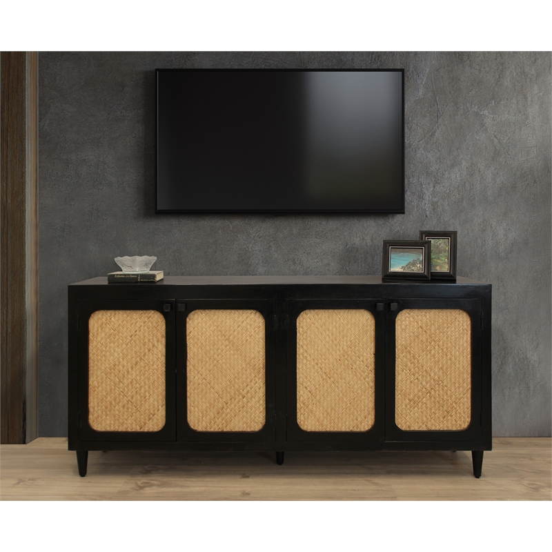Navice 4 Woven Door Sideboard in Solid Wood with a Black Finish