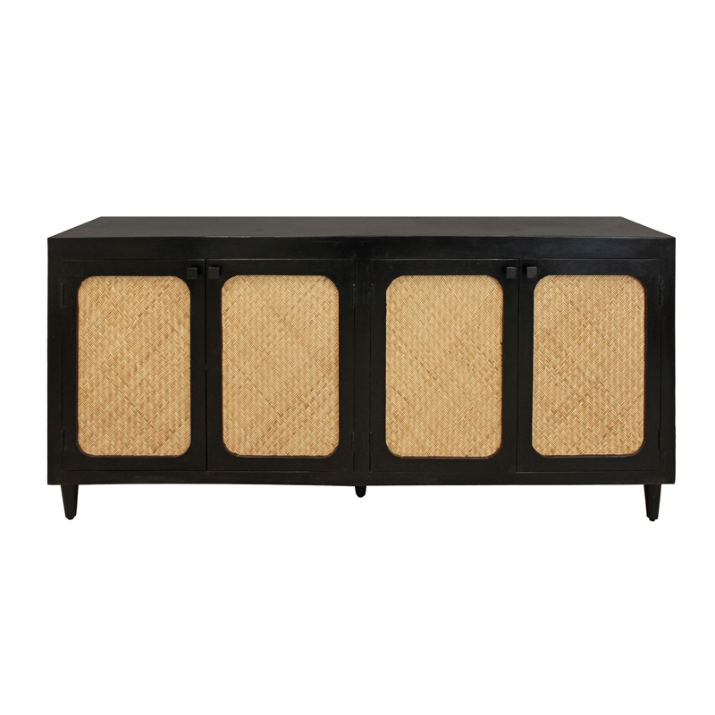 Navice 4 Woven Door Sideboard in Solid Wood with a Black Finish