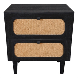 Navice 2 Woven Drawer Nightstand with Solid Wood in Black Finish