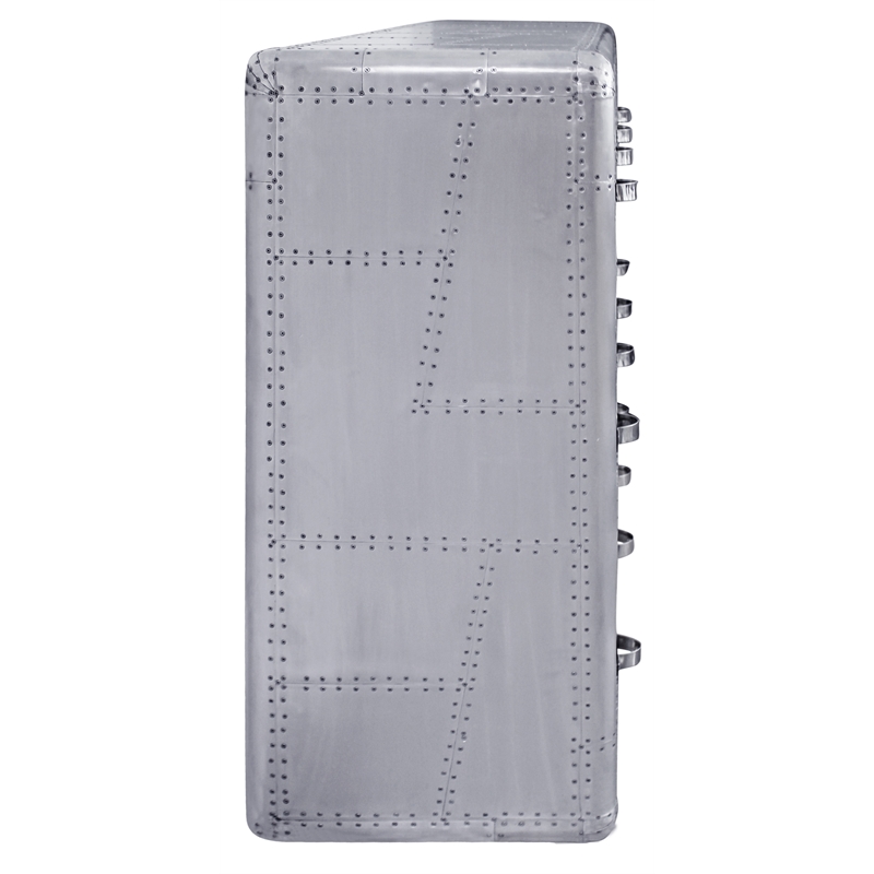 Pilot 6-Drawer Dresser with Hatch pulls in Silver Aluminum and Solid Wood