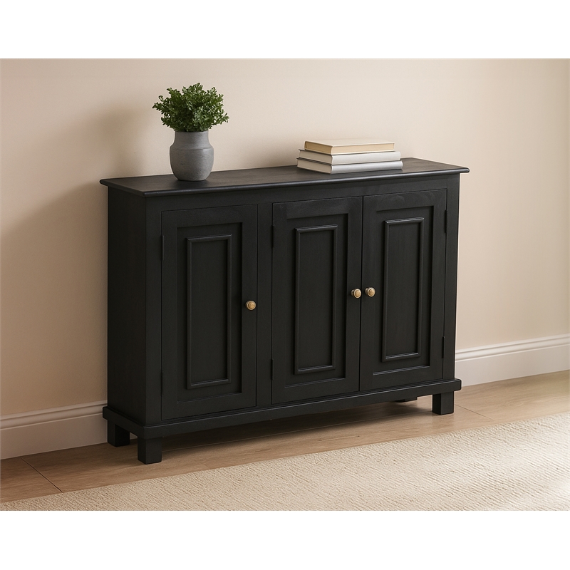 Bayside Jensen 3-Door Solid Wood Sideboard in Charcoal Gray Finish