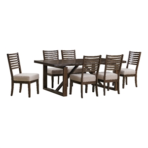 Moti Scott 7-Piece Dining Set with Dining Table and 6 Ivory Linen Chairs