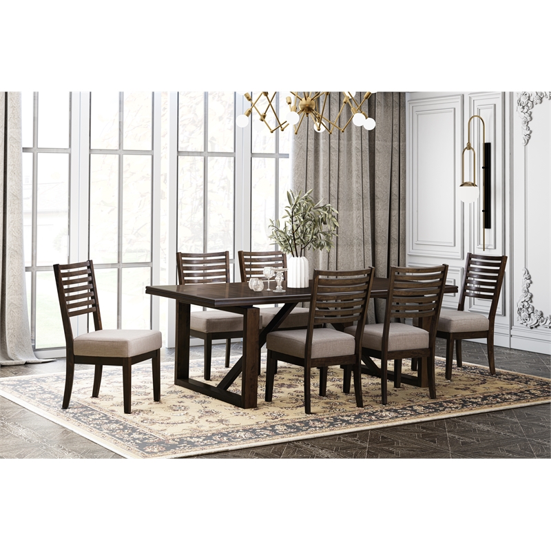 Moti Scott 7-Piece Dining Set with Dining Table and 6 Ivory Linen Chairs
