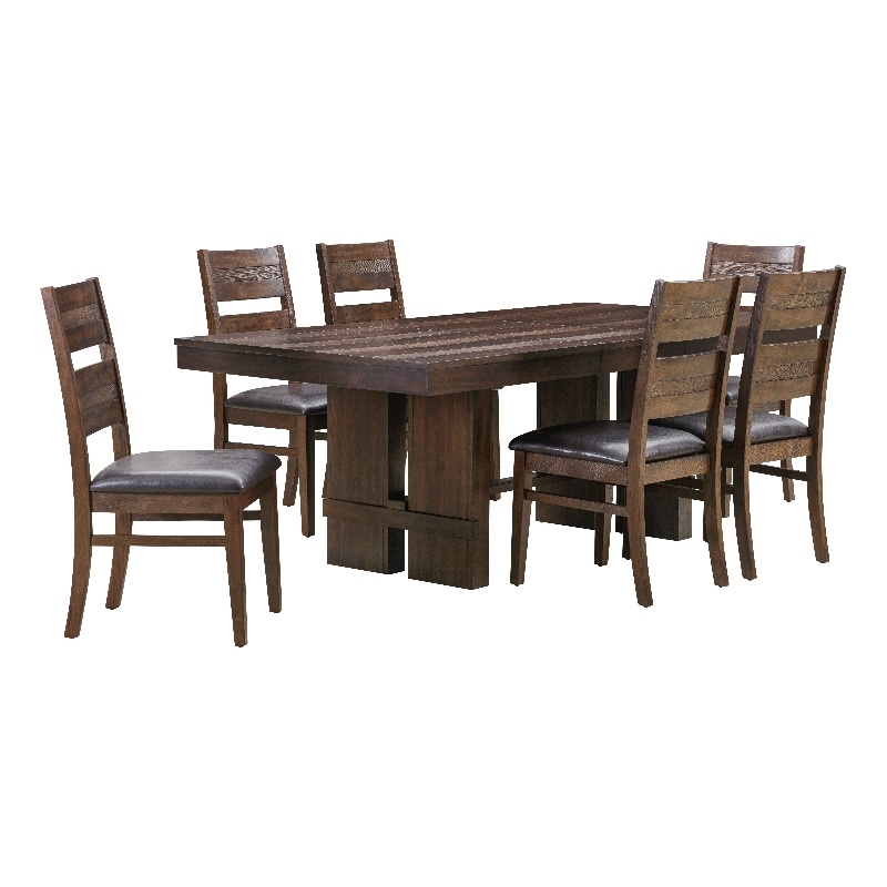 Dale 7-Piece Dining Set with Extendable Dining Table and 6 Black Leather Chairs