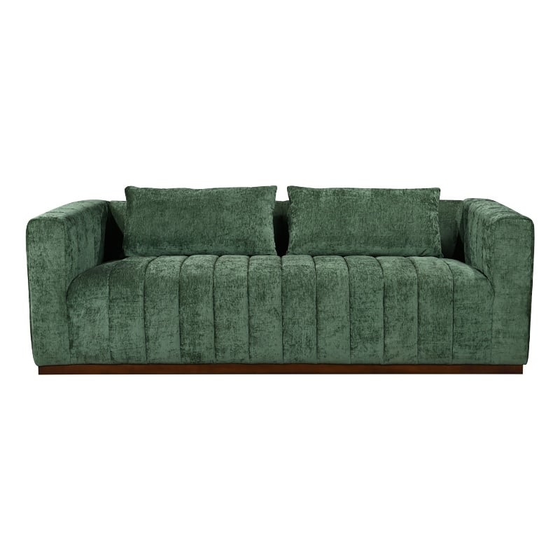 Upton Sofa with 2 Toss Pillows Upholstered in Cypress Green Multi-Weave Fabric