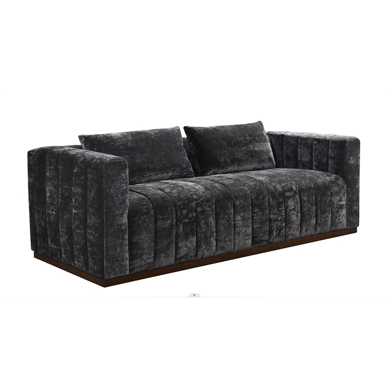Upton Sofa with 2 Toss Pillows Upholstered in Prism Black Multi-Weave Fabric