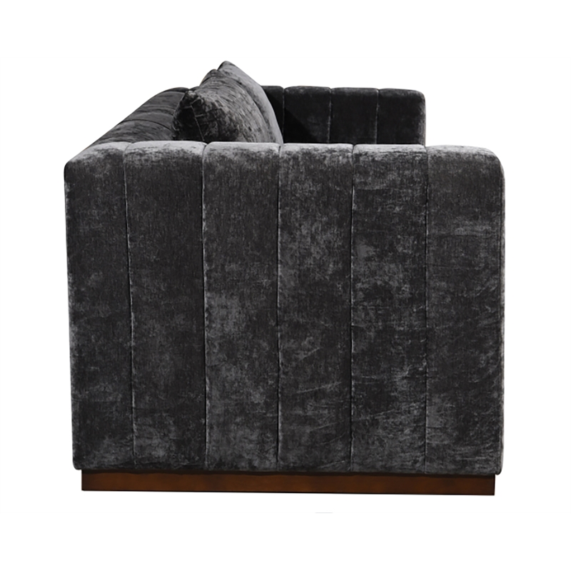 Upton Sofa with 2 Toss Pillows Upholstered in Prism Black Multi-Weave Fabric