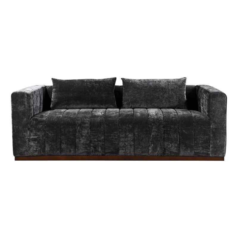 Upton Sofa with 2 Toss Pillows Upholstered in Prism Black Multi-Weave Fabric