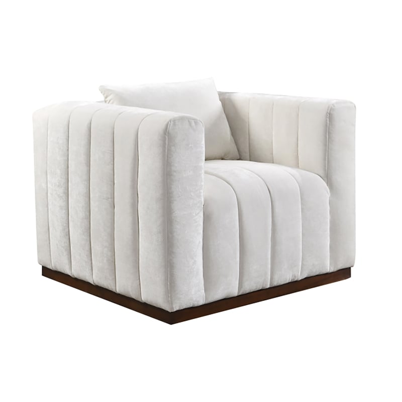 Upton Lounge Chair in Ivory Multi-Weave Fabric with Toss Pillow