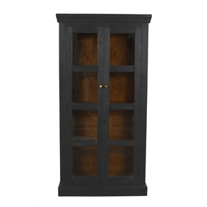 Peachtree 2-Door Mango Solid Wood Tall Glass Cabinet in Charcoal Finish