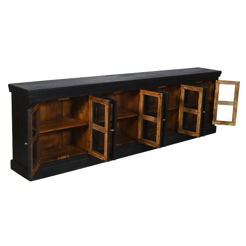 Peachtree 8-Door Mango Solid Wood & Glass Sideboard in Charcoal Gray