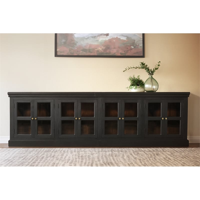 Peachtree 8-Door Mango Solid Wood & Glass Sideboard in Charcoal Gray