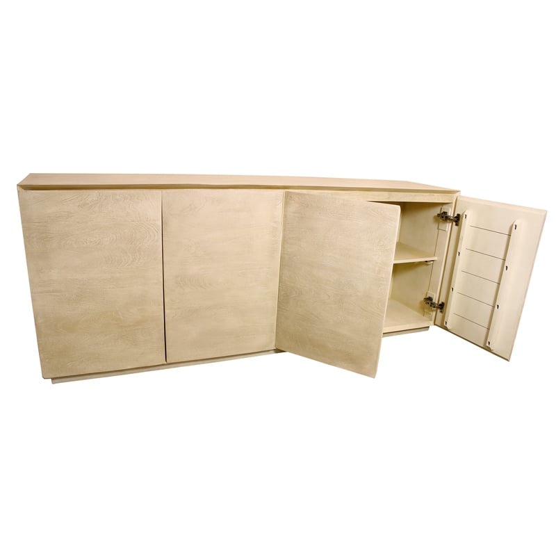 Moti Flagstaff 4-Door Contemporary Solid Wood Sideboard in Stone Natural