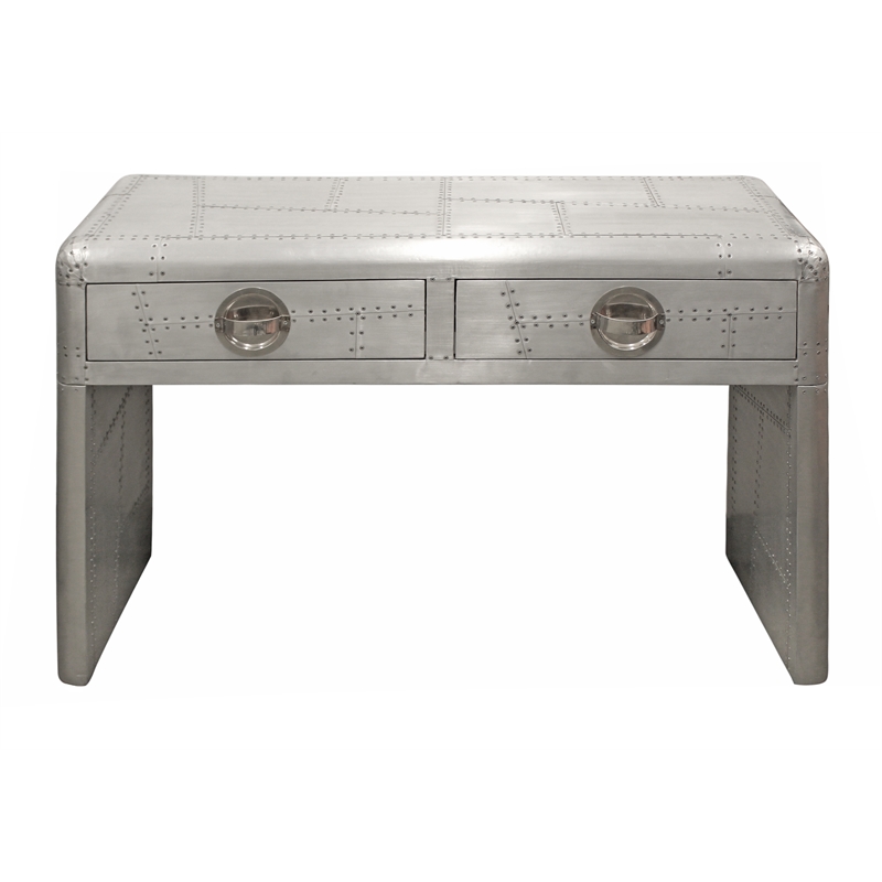 Moti Pilot 2-Drawer Aluminum Console Table with Exposed Screws in Silver
