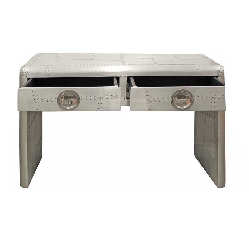 Moti Pilot 2-Drawer Aluminum Console Table with Exposed Screws in Silver