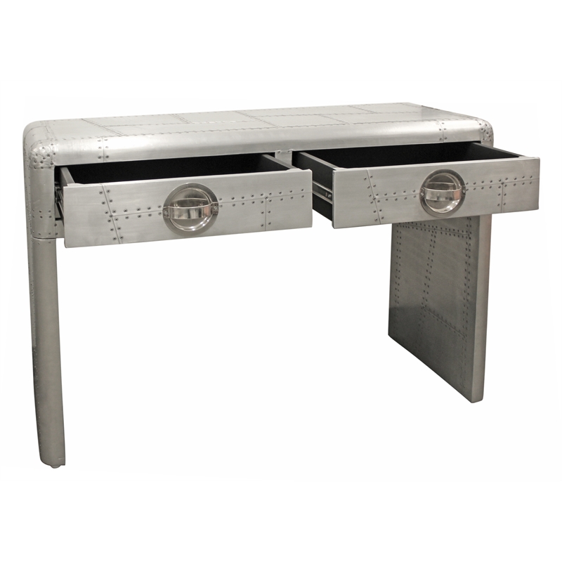 Moti Pilot 2-Drawer Aluminum Console Table with Exposed Screws in Silver
