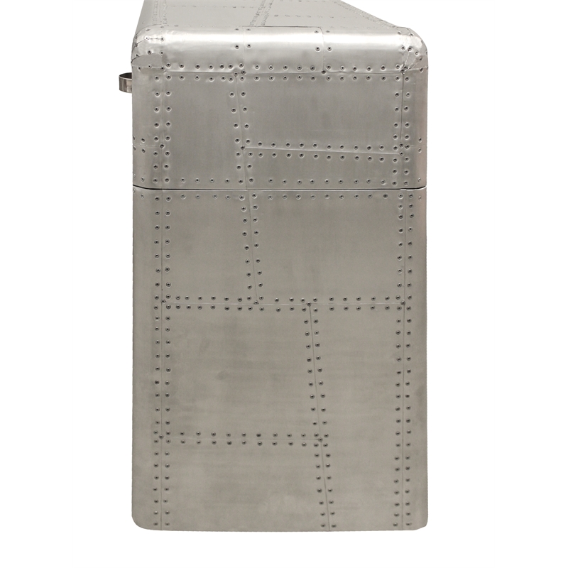 Moti Pilot 2-Drawer Aluminum Console Table with Exposed Screws in Silver