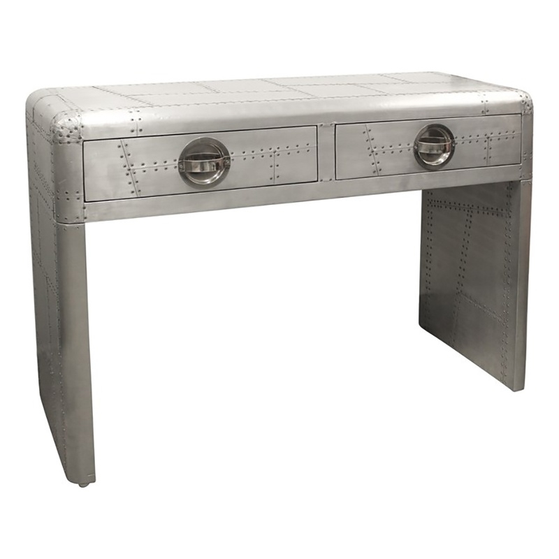 Moti Pilot 2-Drawer Aluminum Console Table with Exposed Screws in Silver