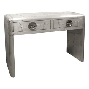 Moti Pilot 2-Drawer Aluminum Console Table with Exposed Screws in Silver
