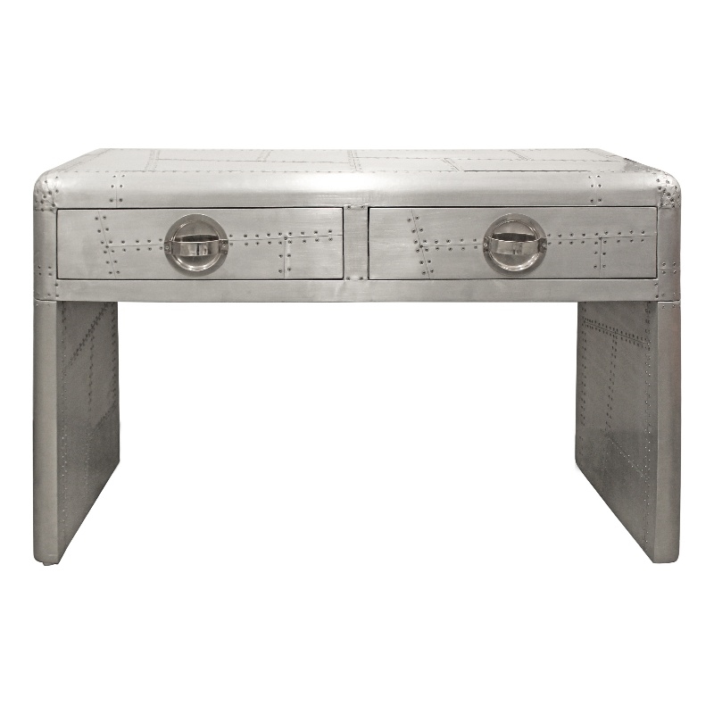 Moti Pilot 2-Drawer Aluminum Console Table with Exposed Screws in Silver