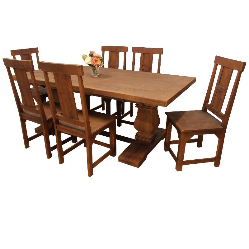Benedict 7-Piece Rectangle Dining Table Set with 6 Chairs in Medium Brown Finish