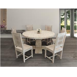 Benedict 7-Piece Dining Set - 58&quot Round Table & 6 Chairs in Brushed Ivory Finish