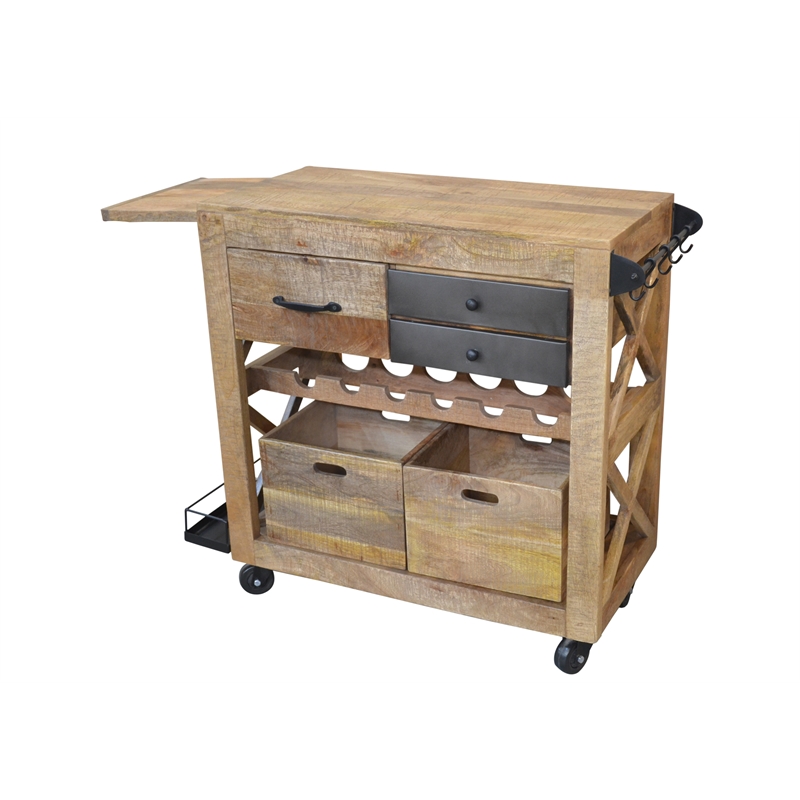 Anaheim Chavez Solid Wood Beverage Service Cart in Natural Finish