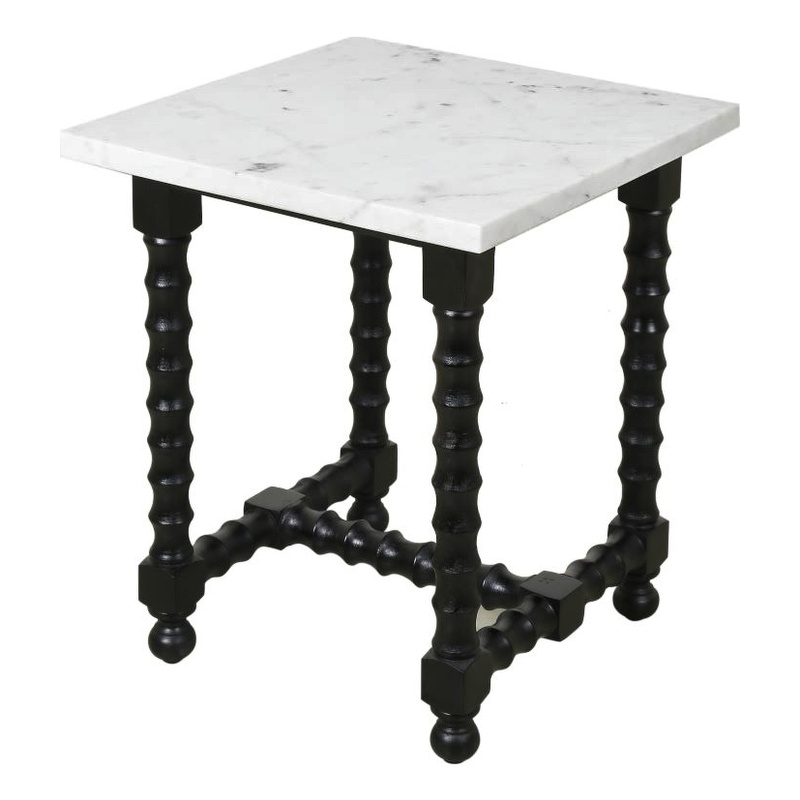 Orlando Cranberry Marble End Table with Black Wooden Spindle Base