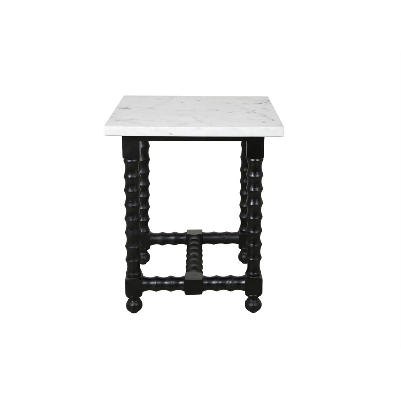 Orlando Cranberry Marble End Table with Black Wooden Spindle Base