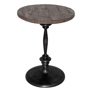 Bayside Jensen 16&quot Round Solid Wood Oak Side Table with Cast Iron Pedestal Base