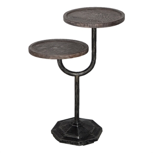 Bayside Jensen Solid Wood Oak Side Table with Cast Iron Base