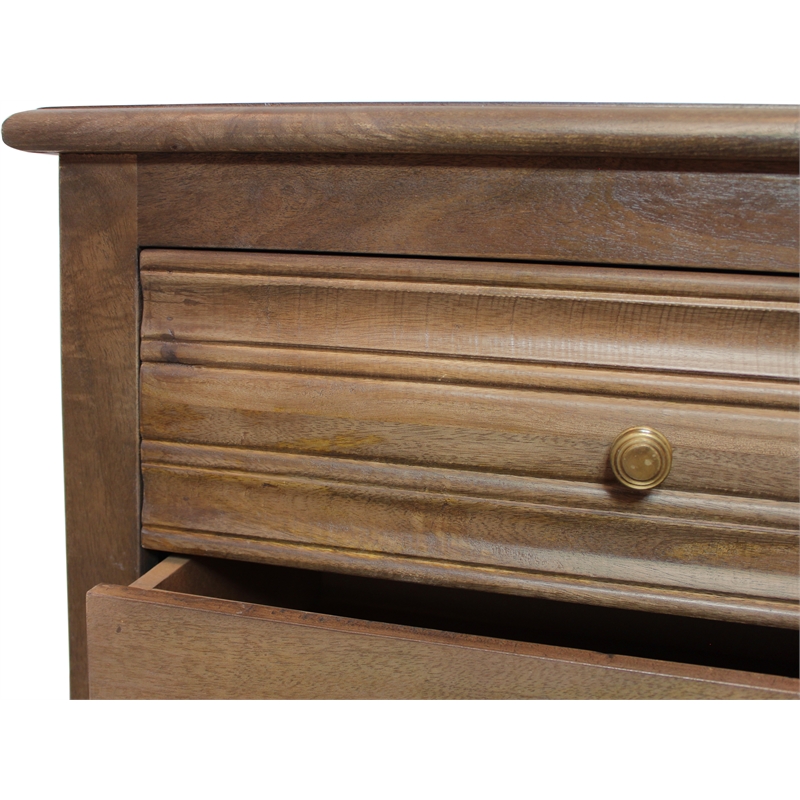Corvin 3-Drawer Solid Wood Nightstand with Metal Glides in Antique Brown