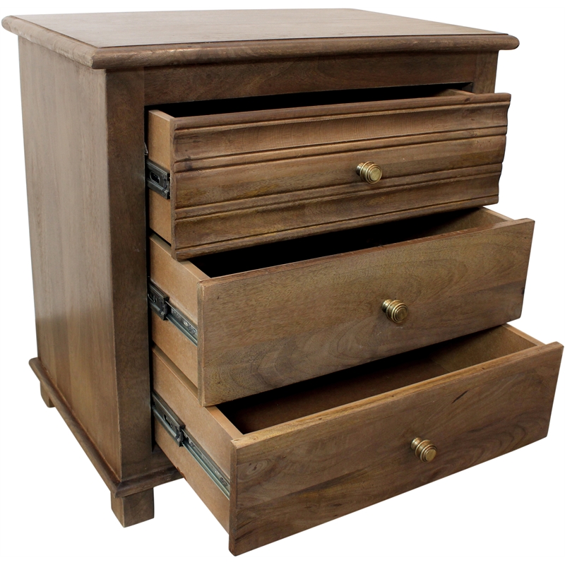 Corvin 3-Drawer Solid Wood Nightstand with Metal Glides in Antique Brown