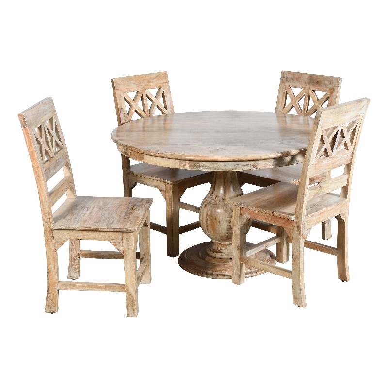 Bayside Jensen 5-Piece Solid Wood Dining Set with 4 Chairs in Natural Finish