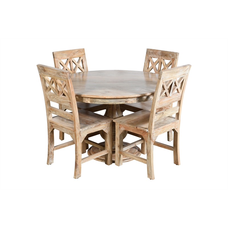 Bayside Jensen 5-Piece Solid Wood Dining Set with 4 Chairs in Natural Finish