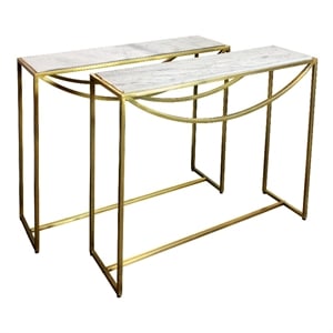 2-Piece Set Morgan Marble Console Table with Brass Finished Iron Base