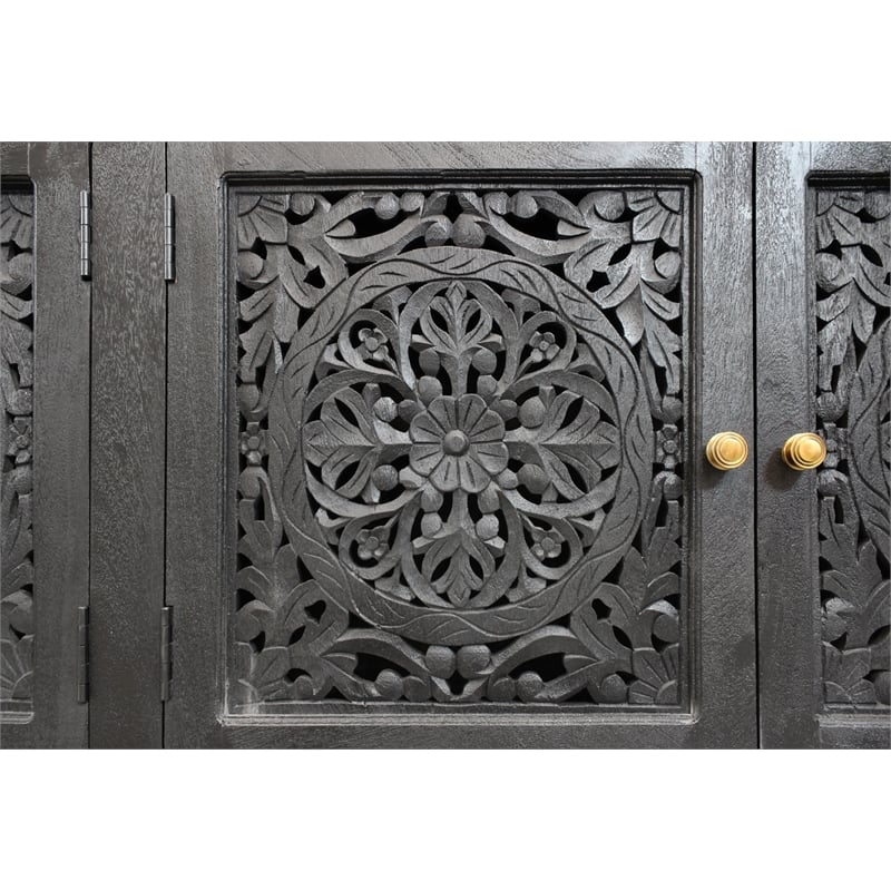 Carter Weatherly 4-Door Solid Wood Media Cabinet in Charcoal Grey Finish