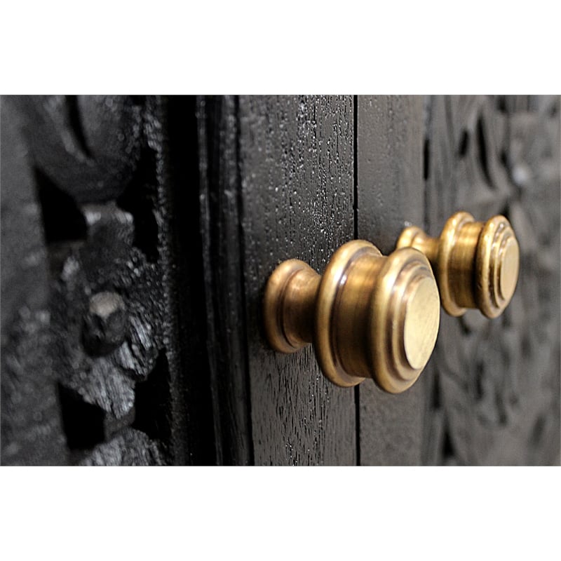 Carter Weatherly 4-Door Solid Wood Media Cabinet in Charcoal Grey Finish