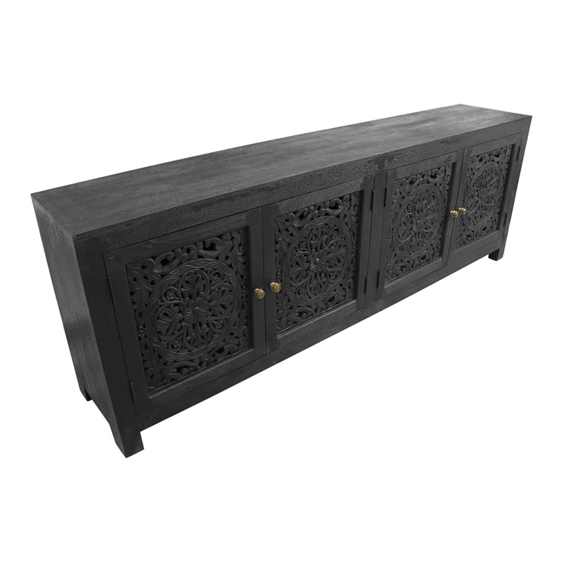 Carter Weatherly 4-Door Solid Wood Media Cabinet in Charcoal Grey Finish