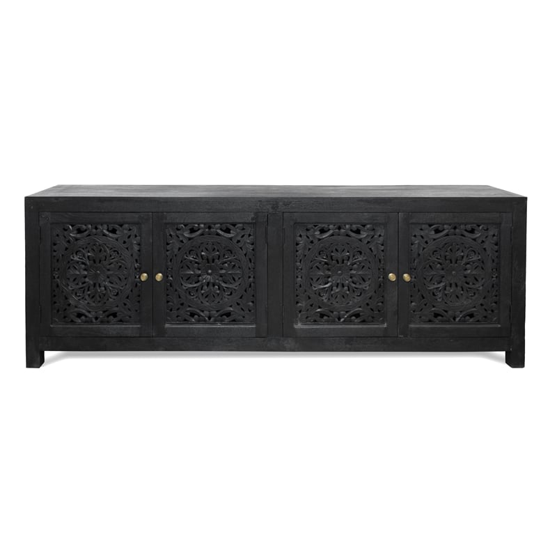 Carter Weatherly 4-Door Solid Wood Media Cabinet in Charcoal Grey Finish