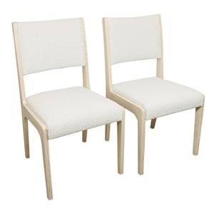 2-Piece Set Ivory Boucle Fabric Upholstered Side Chair with Ash Wooden Frame