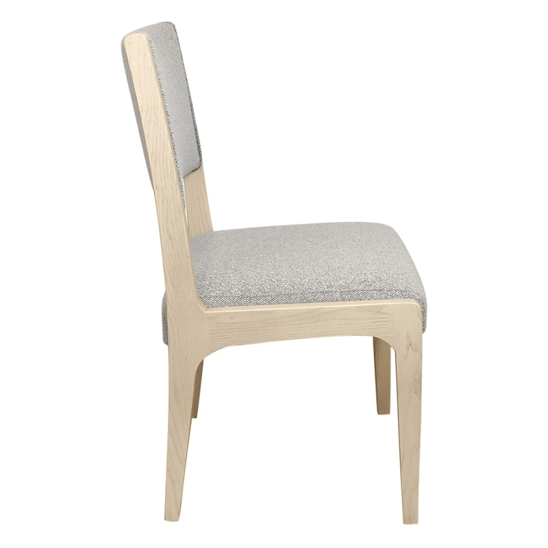 2-Piece Set Silver Boucle Fabric Upholstered Side Chair with Ash Wooden Frame