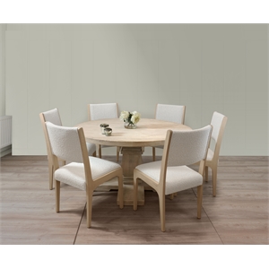 Benedict 58&quot Solid Wood Round Dining Set with 6 Ash Chairs in Ivory Boucle