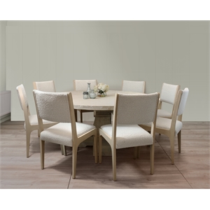 Benedict 70&quot Solid Wood Round Dining Set with 8 Ash Chairs in Ivory Boucle