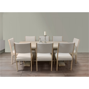 Benedict 81&quot Solid Wood Dining Set with 8 Ash Chairs in Ivory Boucle Fabric